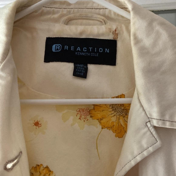 Vintage Kenneth Cole Reaction Jean Jacket sz L cream with floral lining - Picture 2 of 13